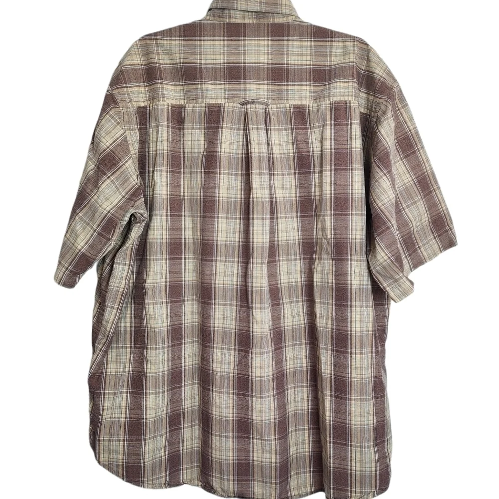 Cabela's Plaid Cream & Brown Men's Short Sleeve Shirt Size 2XL - Picture 2 of 5